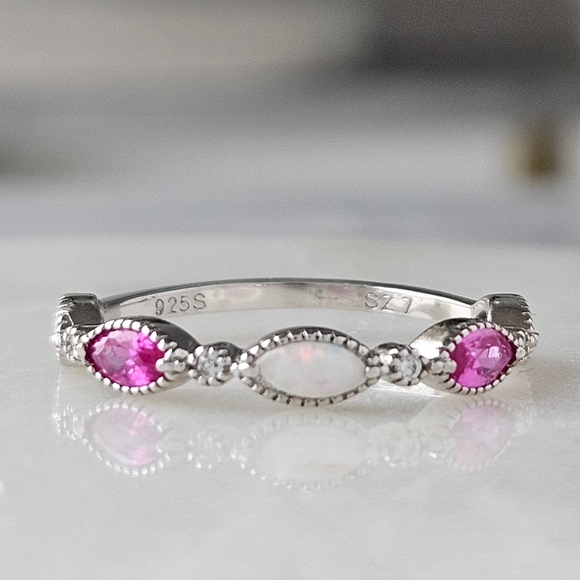 Opal and Pink Swarovski crystal ring, 925 Sterling Silver Charmed Aroma - Picture 7 of 9